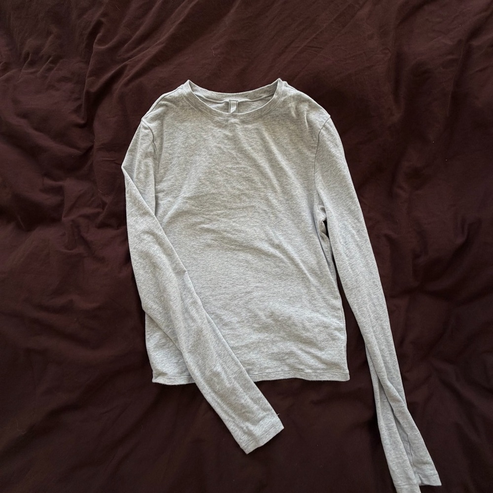 Skims Cotton Jersey Gray Long Sleeve Top